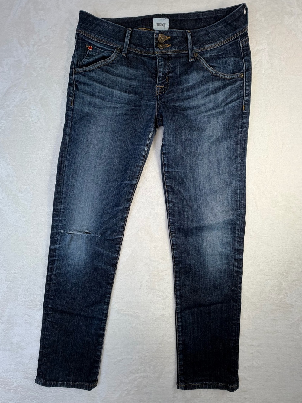 Hudson Nicole Ankle Skinny Jeans Distressed Blue Stretch Size 28